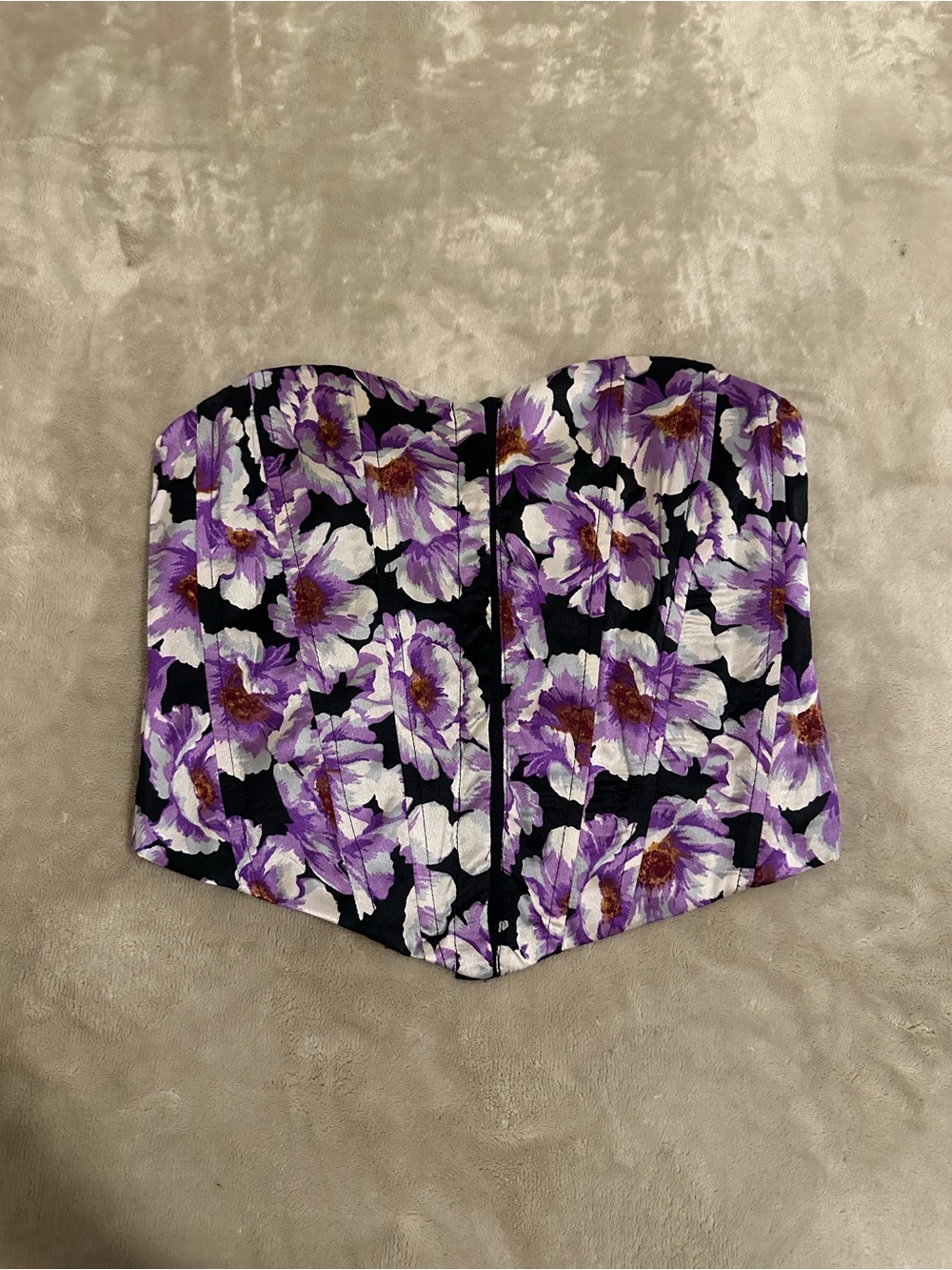 Forever 21 Purple & Black Floral Strapless Corset Top